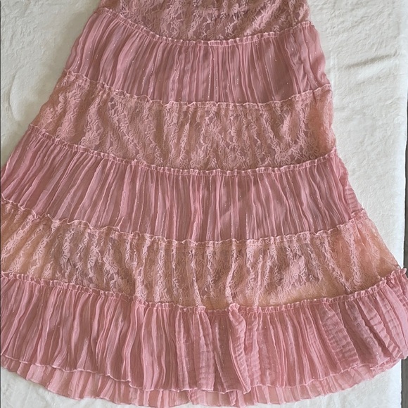 MOA USA Pink Vintage Midi A-Line Skirt with Pleated Tiered Design - Picture 1 of 8
